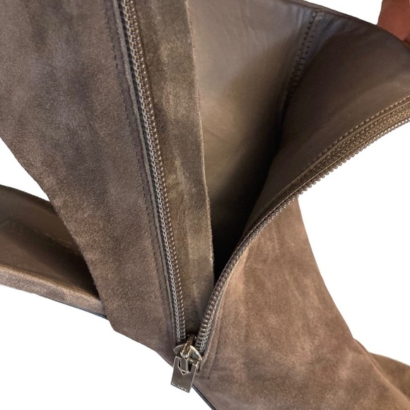 VINCE Fenmore Taupe Brown Suede Peep Toe Ankle Bootie Boot Heels - Picture 10 of 12